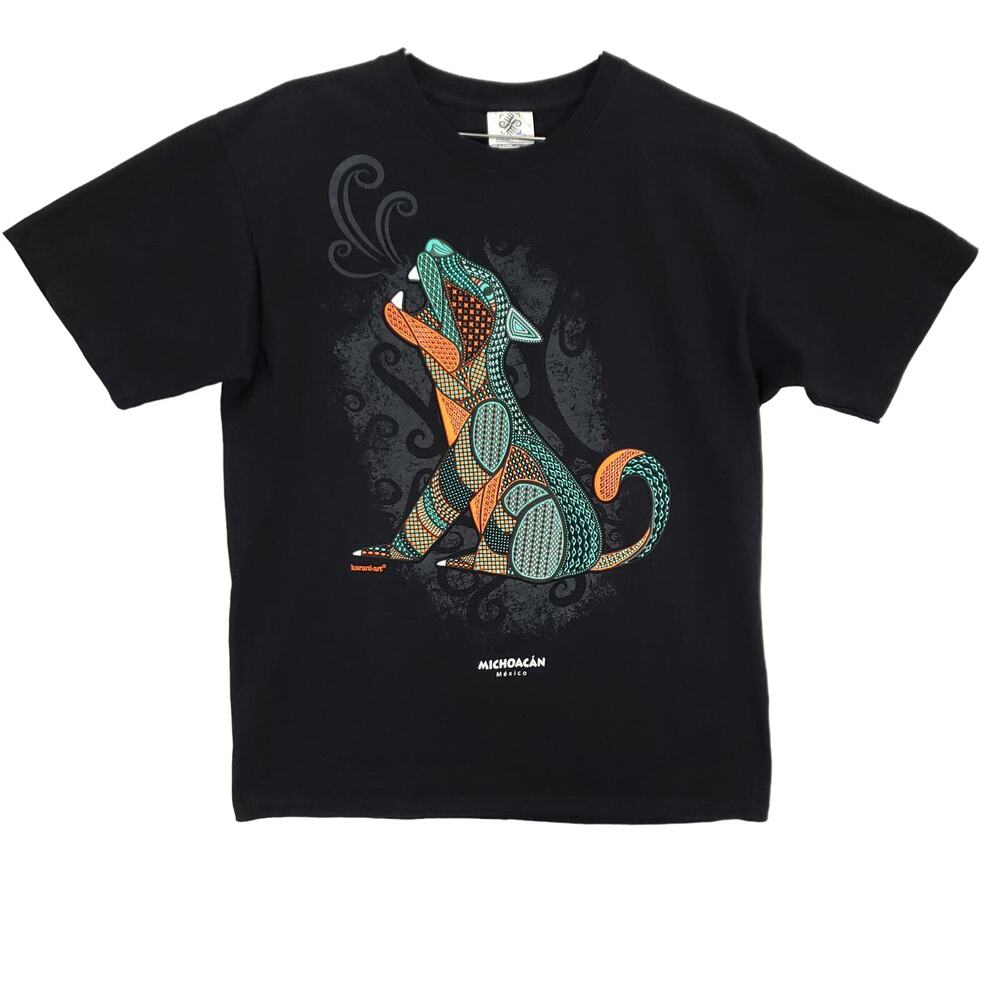 Karani Art T Shirt Adult Large Black Michoacan Mexico Canto A La‎ Luna Graphic